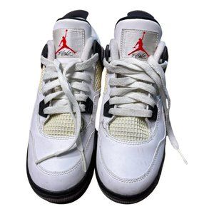 Vintage Air Jordan 4 Retro Flight Sneakers in White with Gray and Black Accents